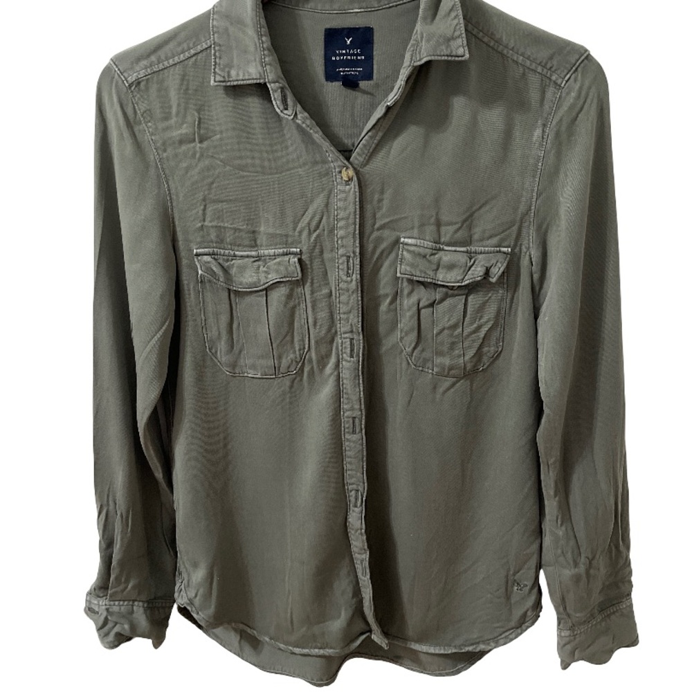 Women’s American Eagle Green Y2K Button-Up Utility Shirt